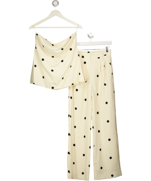 ABERCROMBIE & FITCH Yellow Cream Polka Dot Top & Sloane Crepe Tailored Wide Leg Trousers UK M