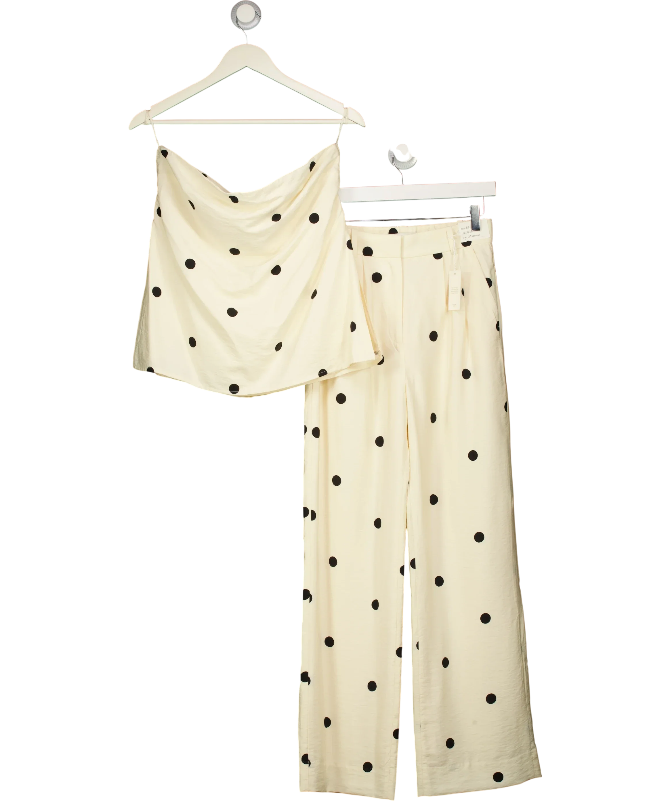 ABERCROMBIE & FITCH Yellow CREAM POLKA DOT Top & Sloane Crepe Tailored Wide Leg TROUSERS, size UK M — front