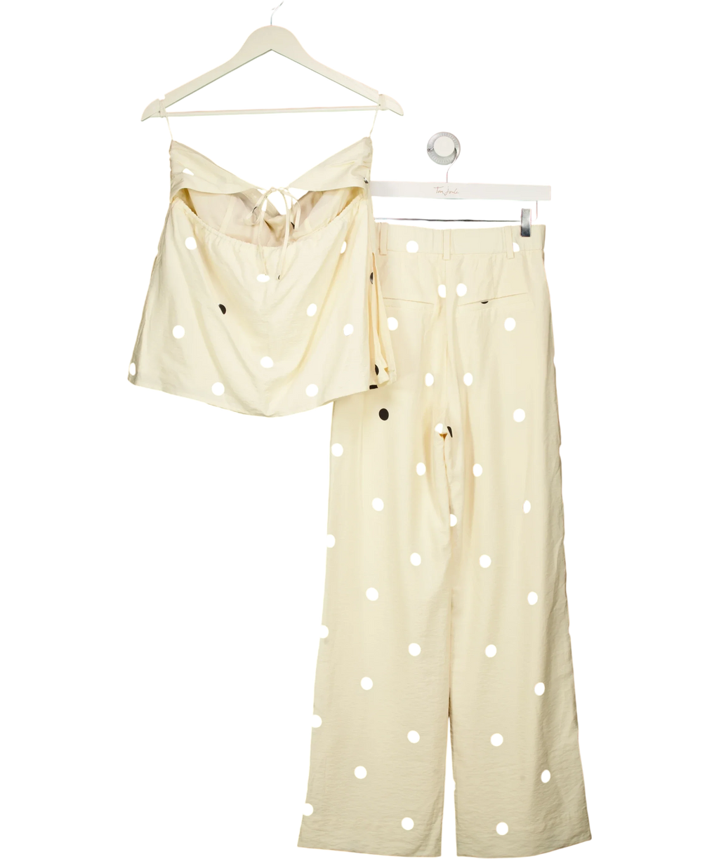 ABERCROMBIE & FITCH Yellow CREAM POLKA DOT Top & Sloane Crepe Tailored Wide Leg TROUSERS, size UK M — back