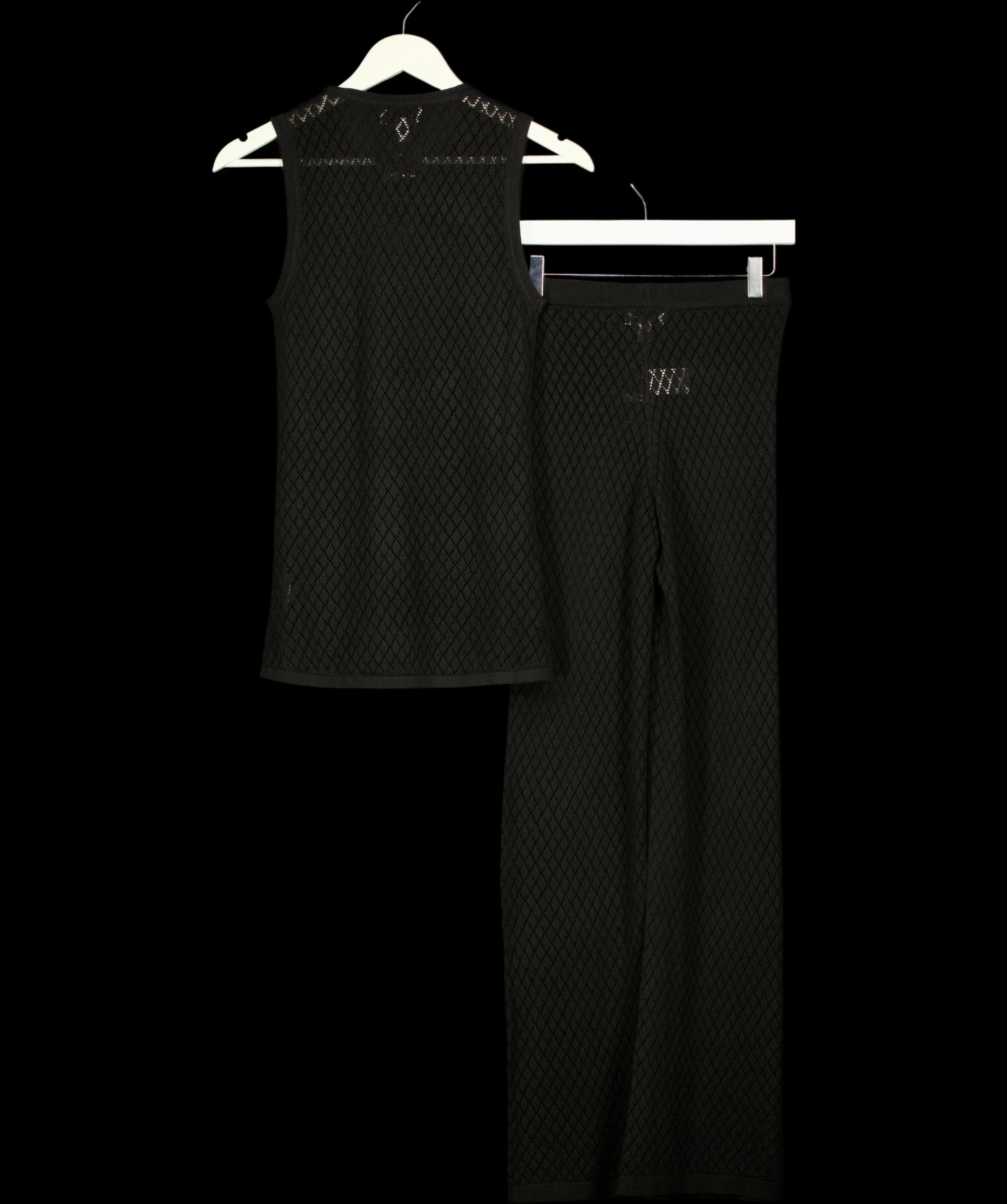 PRETTY LAVISH Black Imani Pointelle Knit Waistcoat and Trousers Set Black, size UK XS/S — label