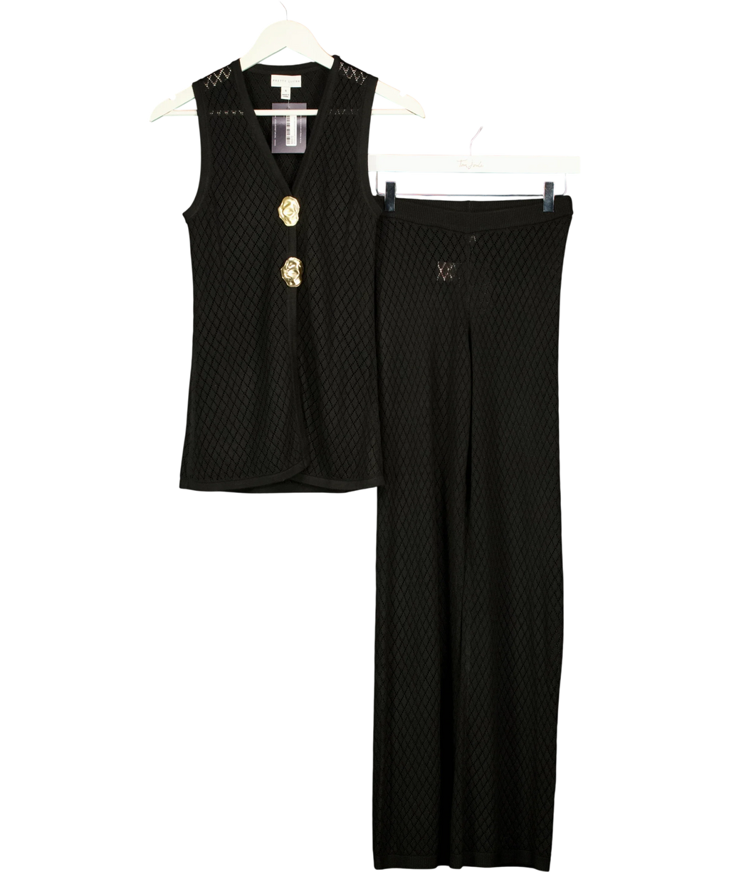 PRETTY LAVISH Black Imani Pointelle Knit Waistcoat and Trousers Set Black, size UK XS/S — front