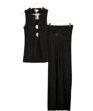 PRETTY LAVISH Imani Pointelle Knit Waistcoat And Trousers Set Black UK XS/S