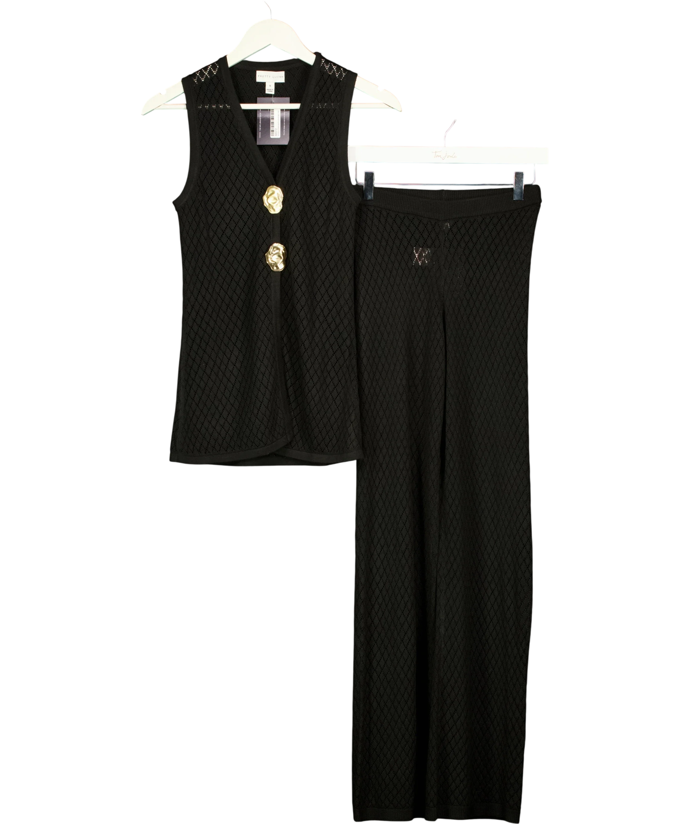 PRETTY LAVISH Black Imani Pointelle Knit Waistcoat and Trousers Set Black, size UK XS/S — front