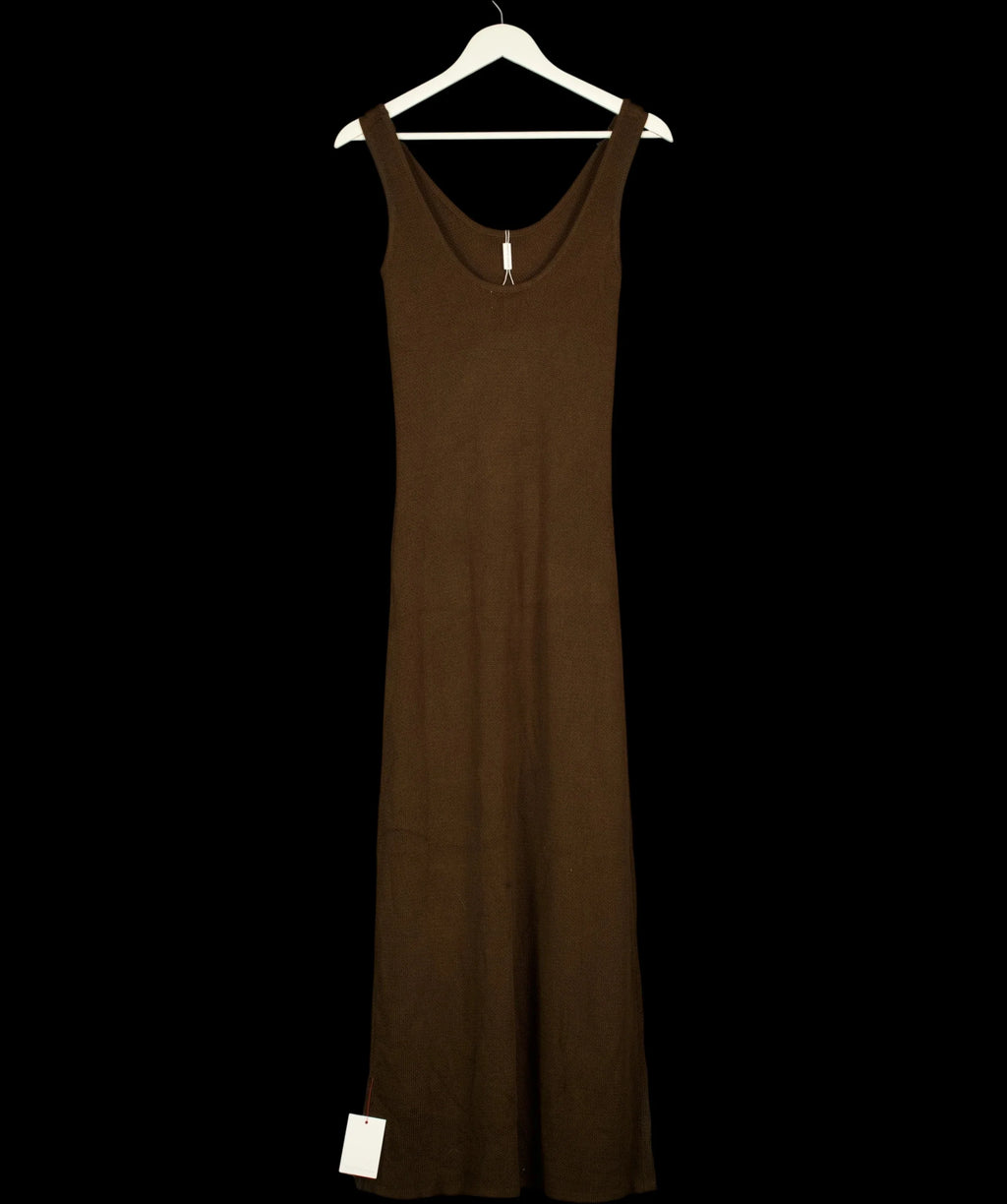 PRETTY LAVISH Brown Dora Knit Scoop Neck Maxi Dress Chocolate Brown, size UK S — label
