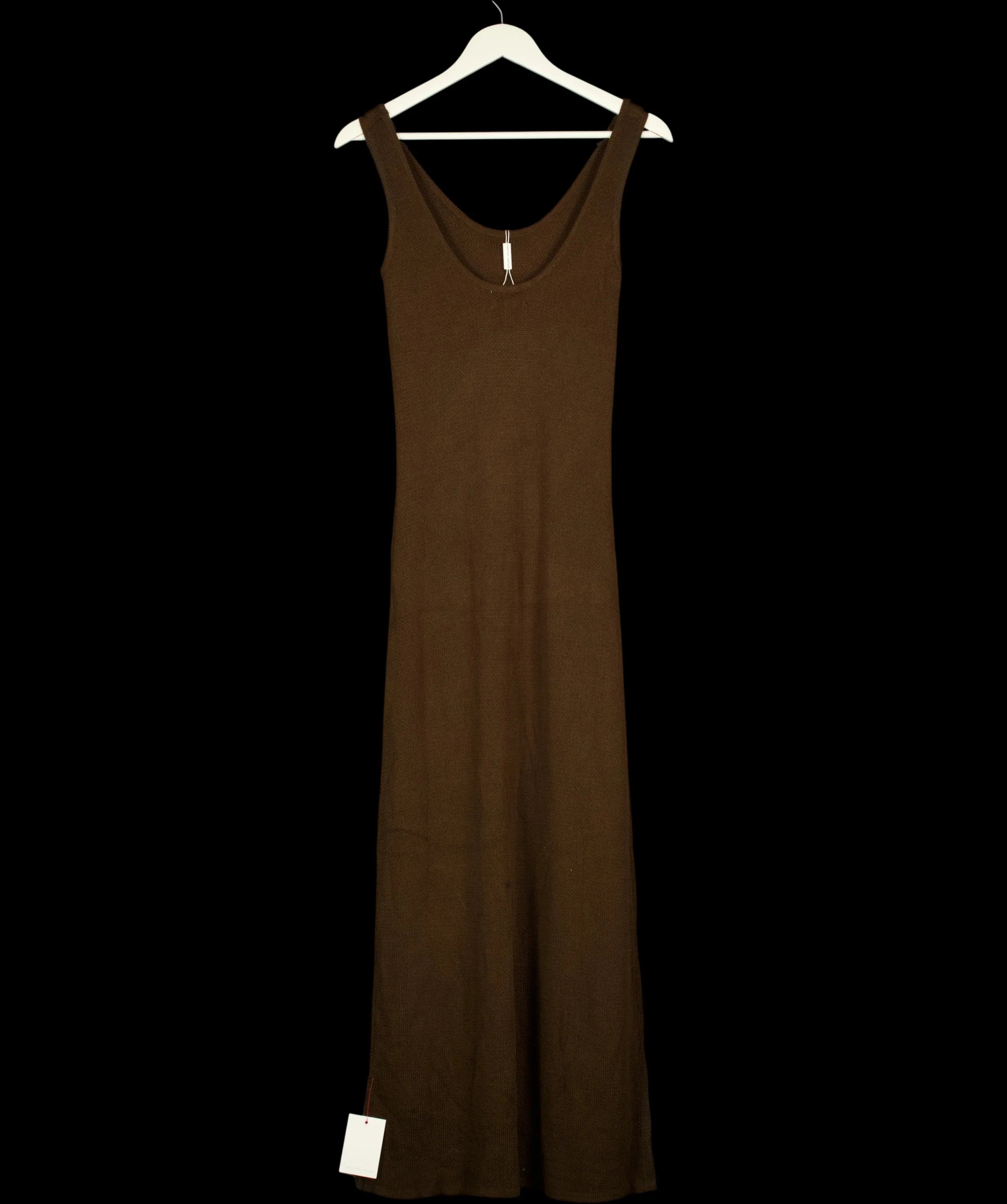 PRETTY LAVISH Brown Dora Knit Scoop Neck Maxi Dress Chocolate Brown, size UK S — label