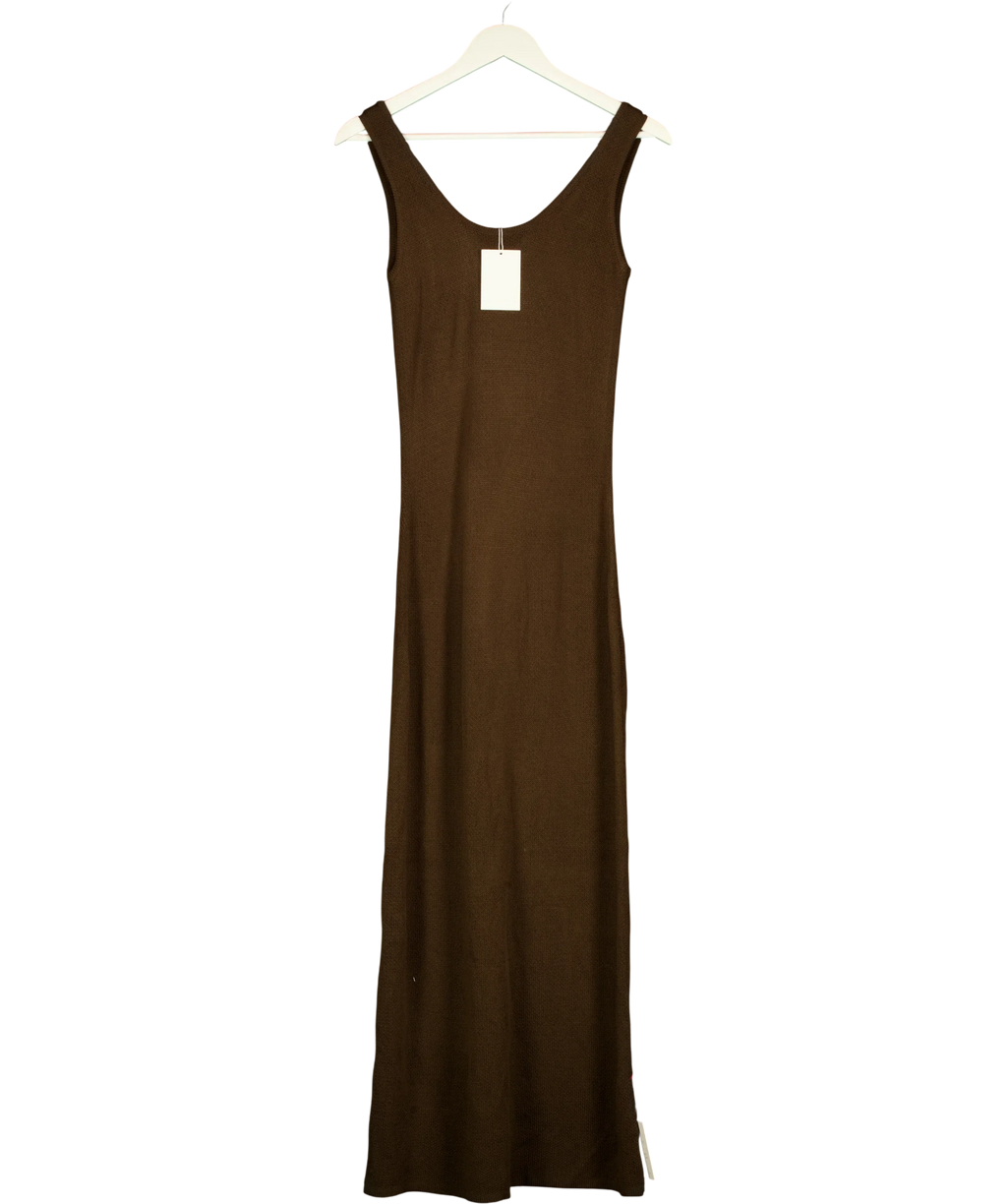 PRETTY LAVISH Brown Dora Knit Scoop Neck Maxi Dress Chocolate Brown, size UK S — front