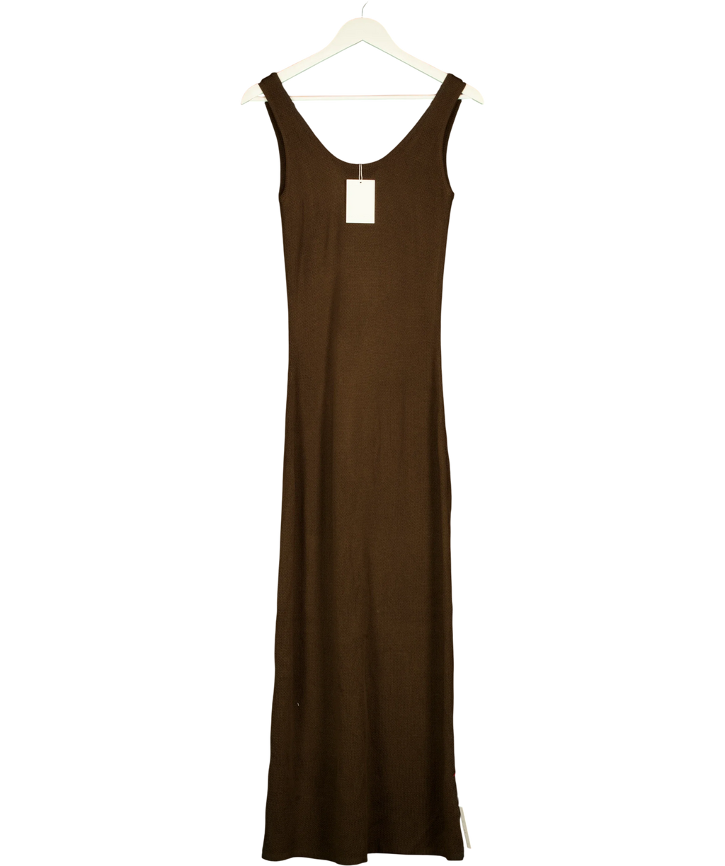PRETTY LAVISH Brown Dora Knit Scoop Neck Maxi Dress Chocolate Brown, size UK S — front