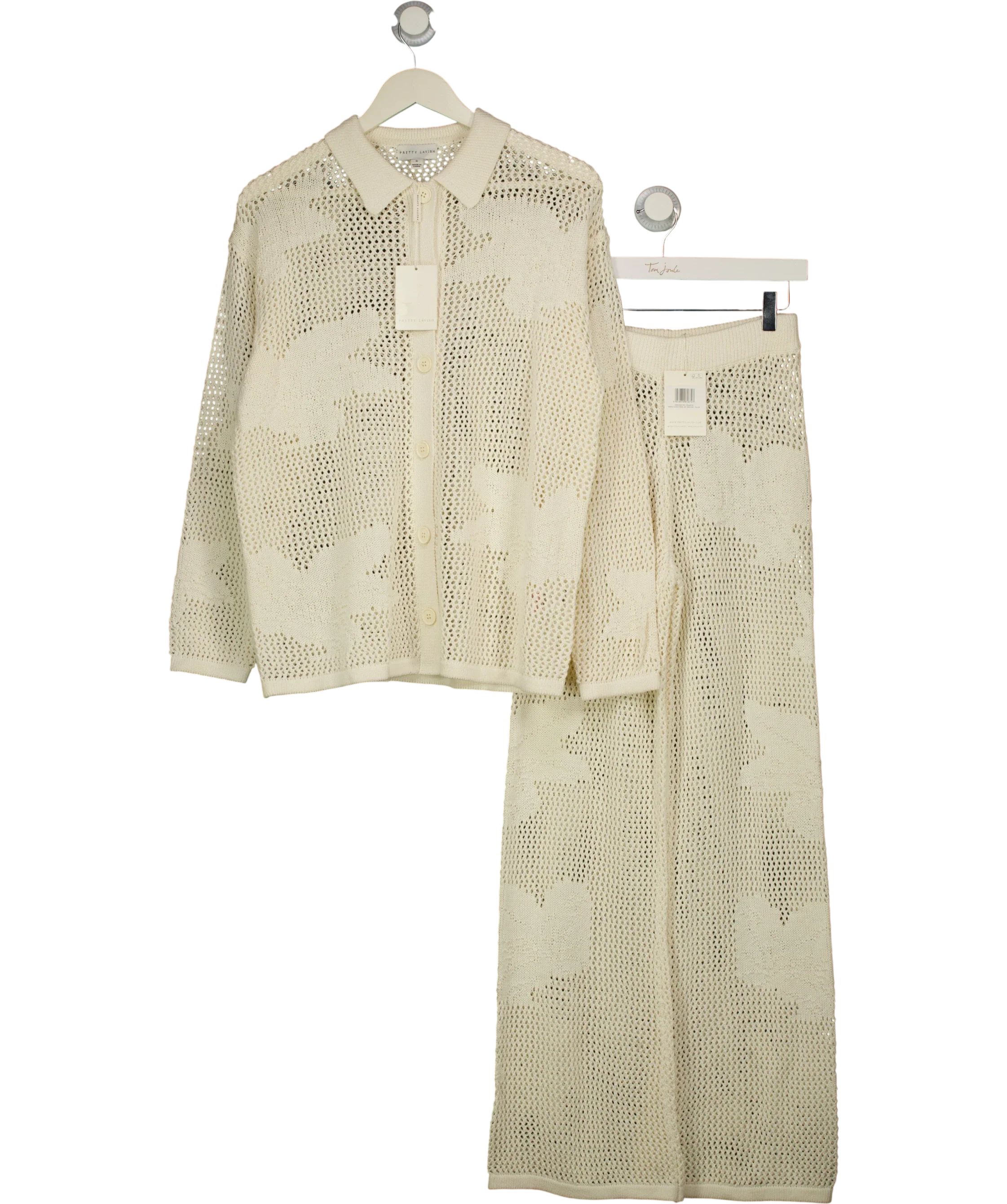 PRETTY LAVISH Cream Mireille Cream Star Knit Shirt & Trousers Set, size UK S — front