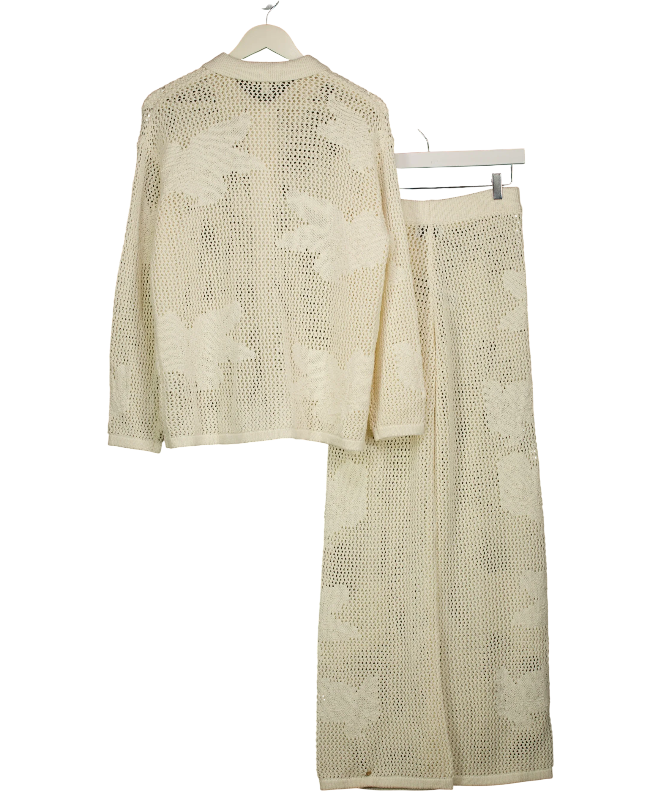 PRETTY LAVISH Cream Mireille Cream Star Knit Shirt & Trousers Set, size UK S — back