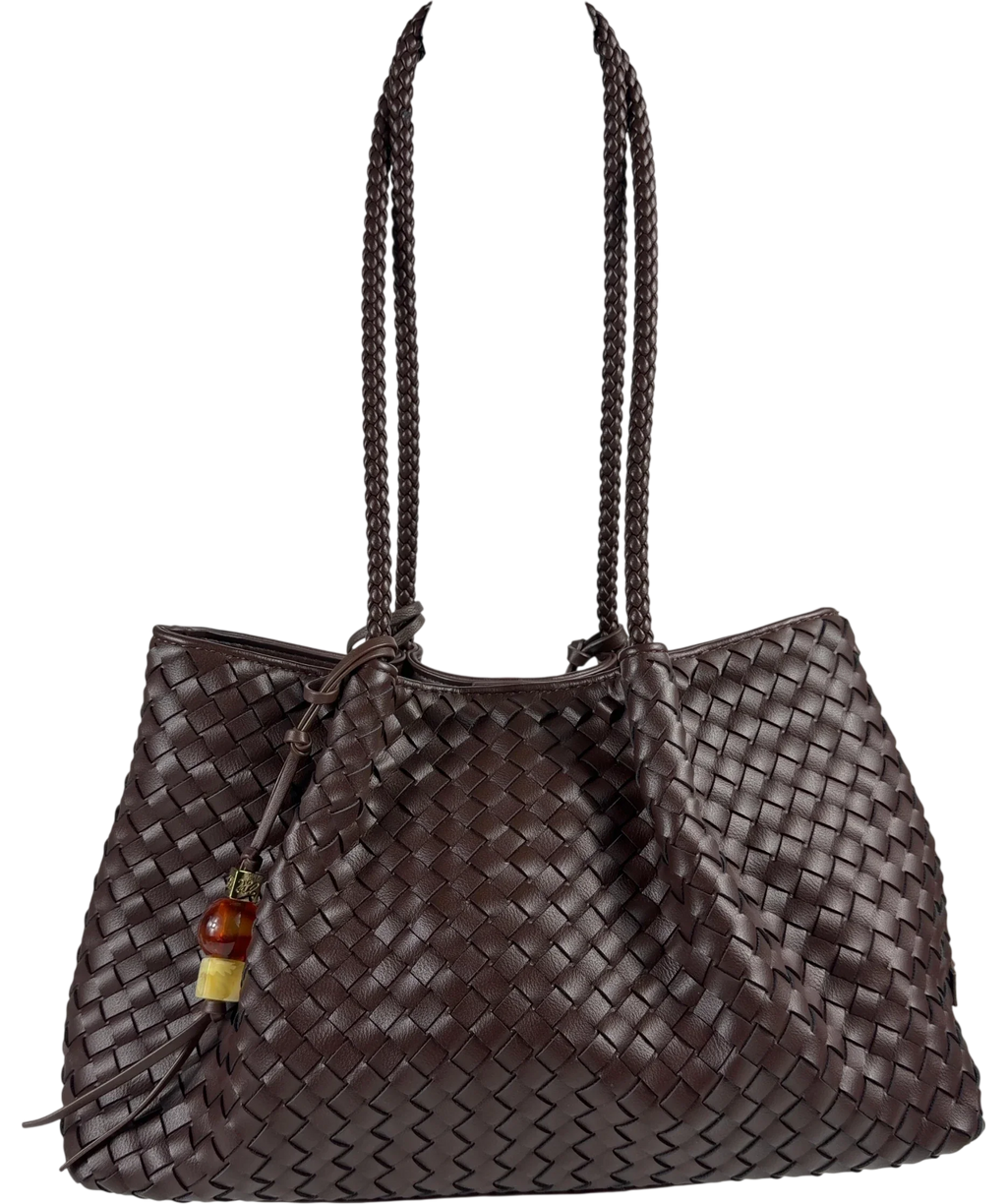 Katie Loxton Brown NOVA HAND WOVEN SMALL SHOULDER BAG — front