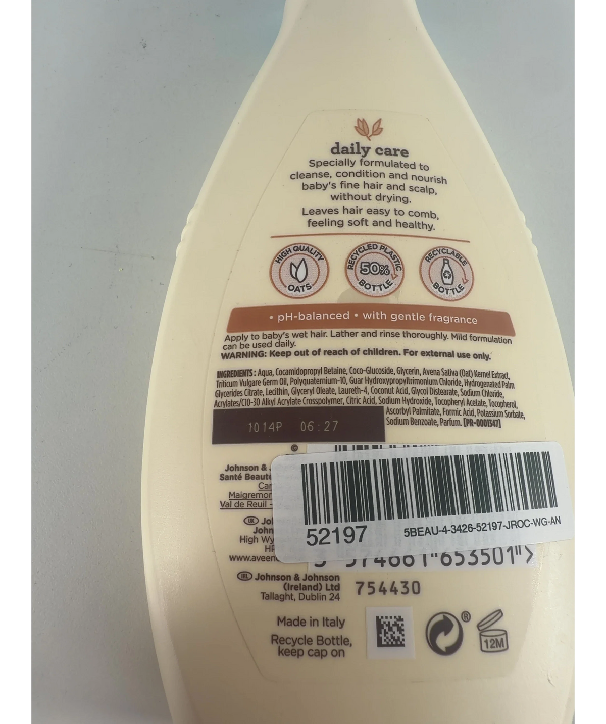 Aveeno Baby Daily Care 2-in-1 Shampoo & Conditioner 250ml — Batch number or expiry date
