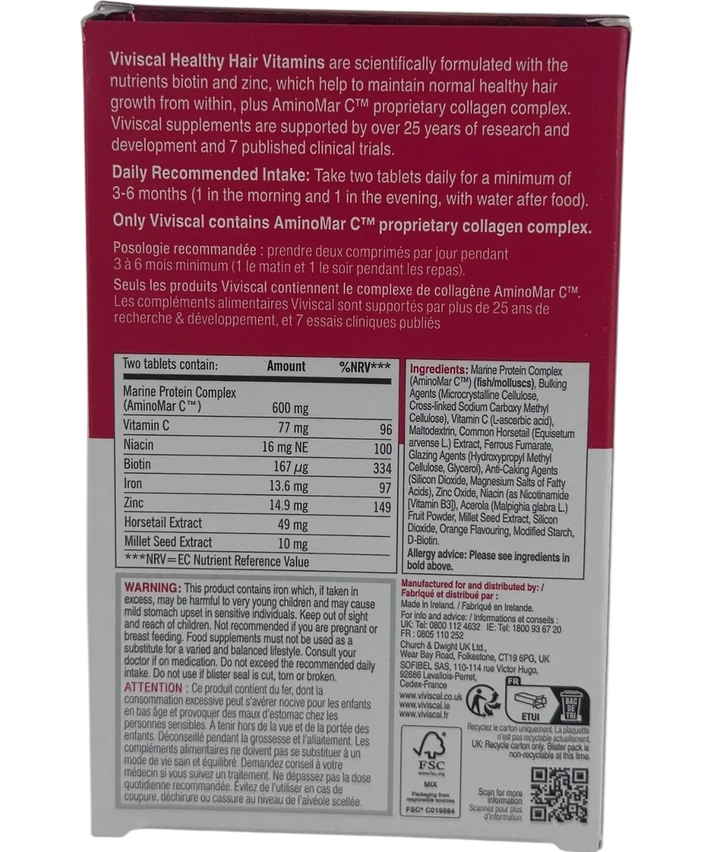 viviscal Viviscal Healthy Hair Vitamins Supplements 30 Tablets, size X30 — back