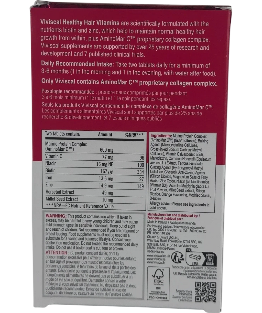 viviscal Viviscal Healthy Hair Vitamins Supplements 30 Tablets, size X30 — back