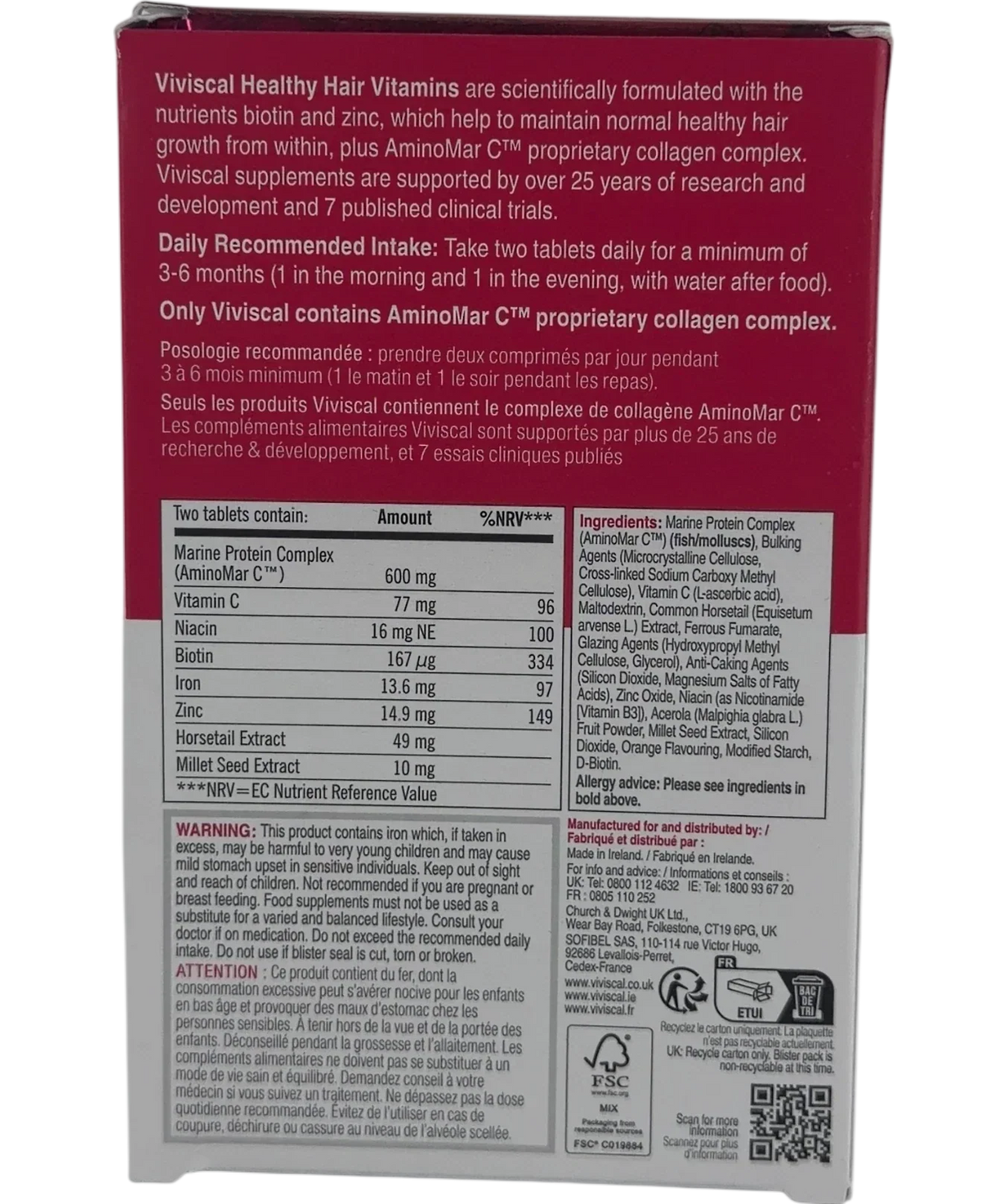 viviscal Viviscal Healthy Hair Vitamins Supplements 30 Tablets, size X30 — back