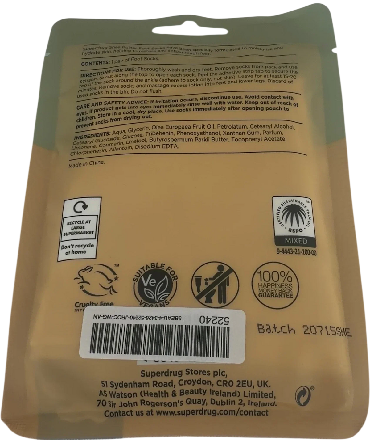 Superdrug Superdrug Shea Butter Moisturising Foot Socks — back