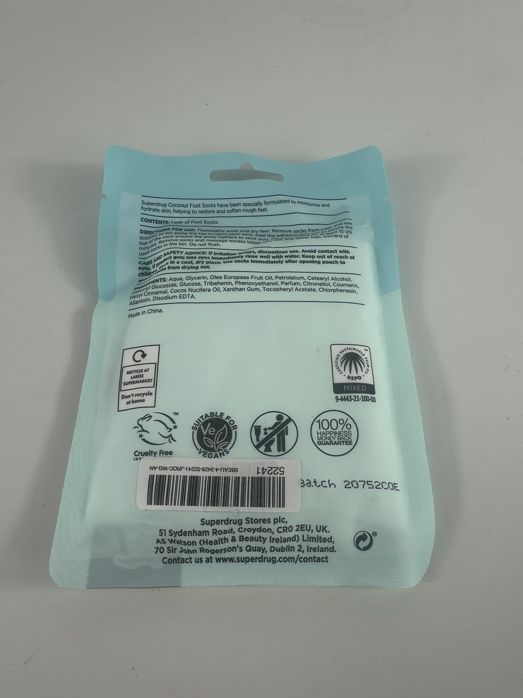 Superdrug Superdrug Coconut Moisturising Foot Socks One Size — back