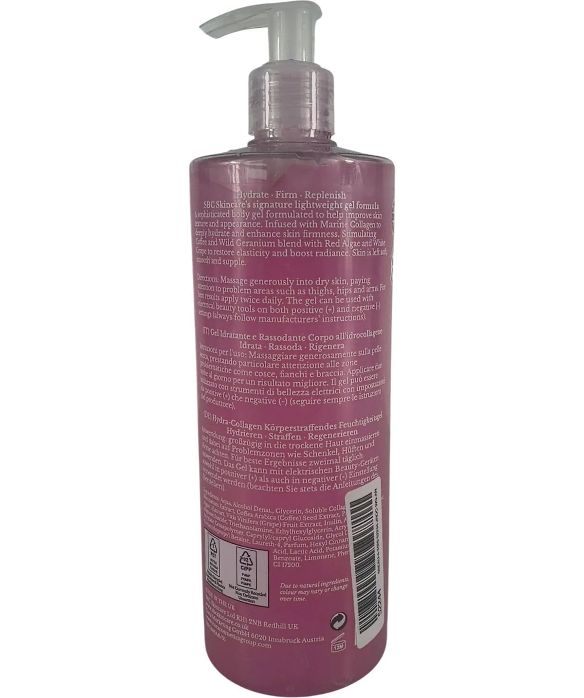 SBC SBC Skincare Hydra-Collagen Body Firming Moisturising Gel, size 500ml — back