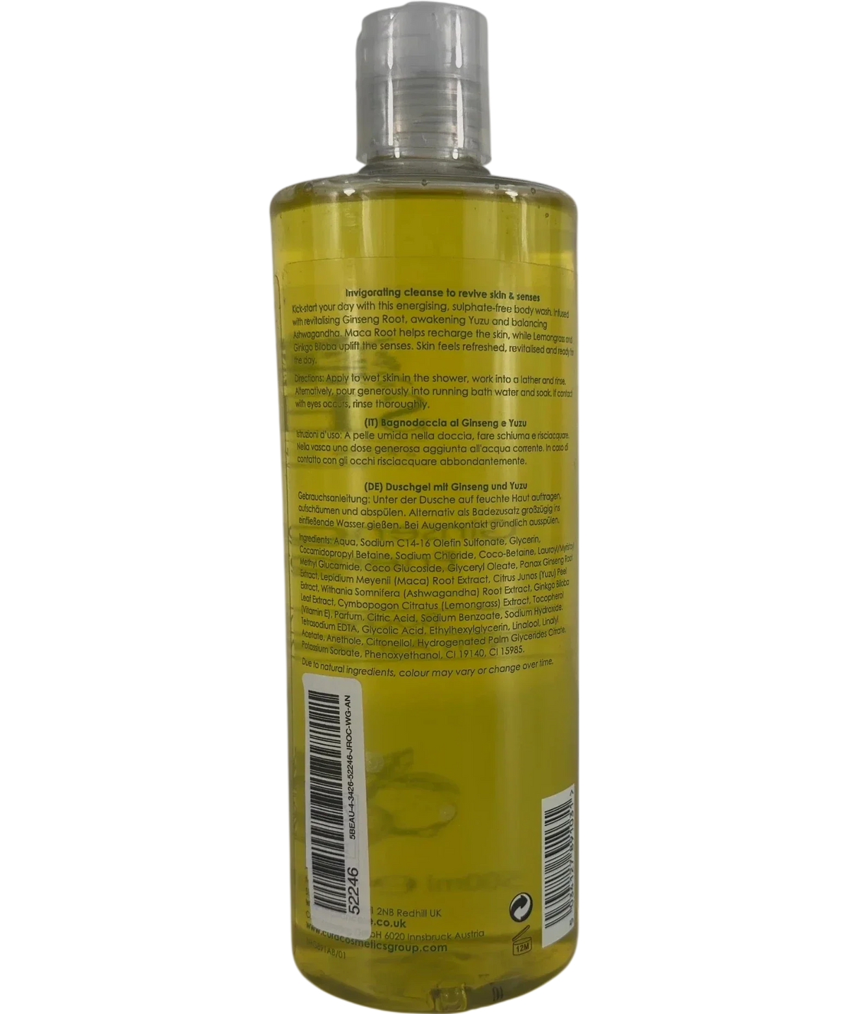 SBC SBC Skincare Ginseng & Yuzu Energising Body Wash, size 500ml — back