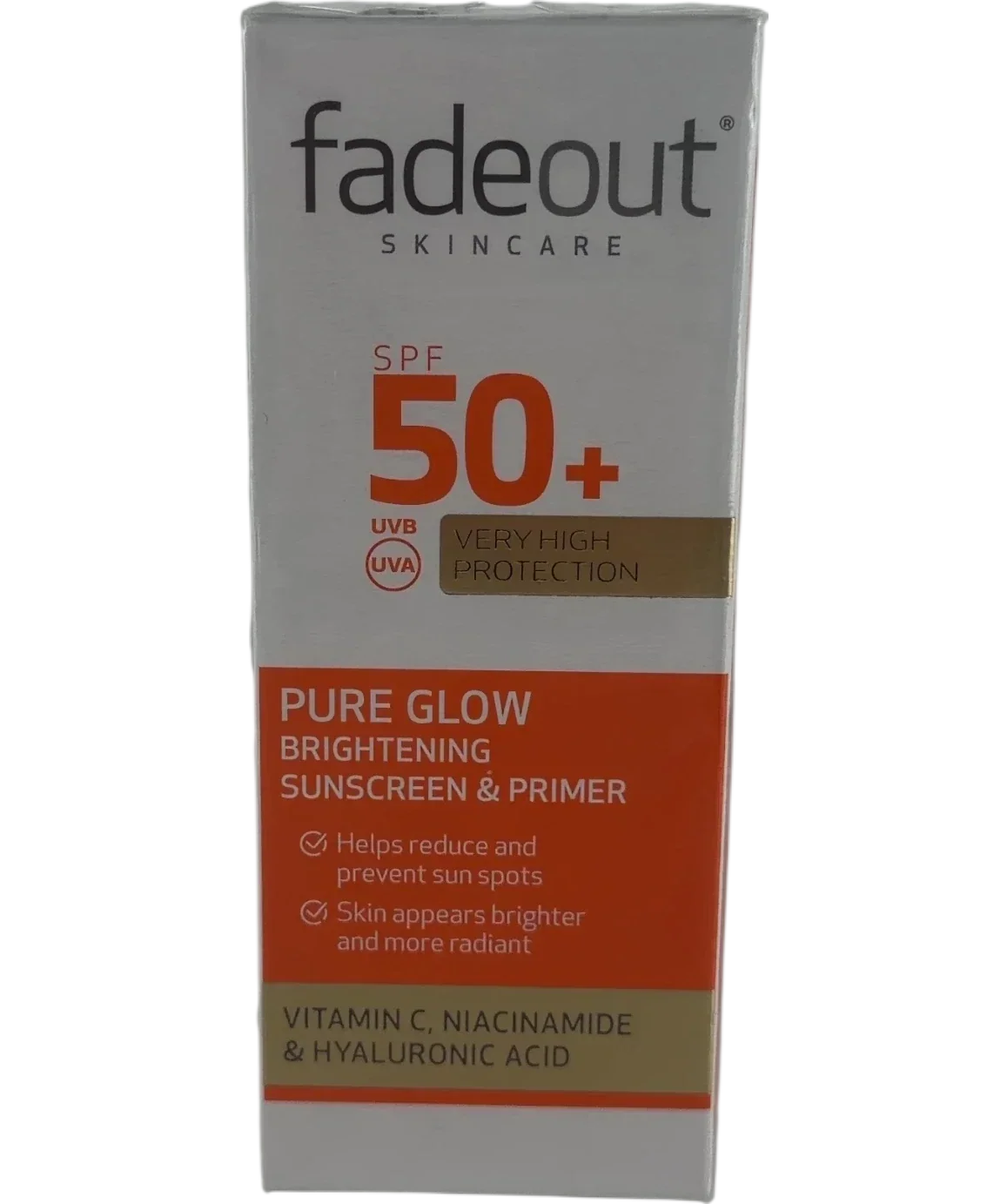 FADEOUT Fade Out Pure Glow Brightening Sunscreen & Primer SPF50+, size 50ml — front