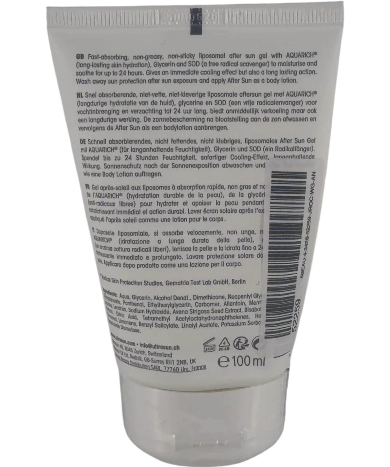 Ultrasun QC Ultrasun Cooling & Moisturising After Sun Gel, size 100ml — back