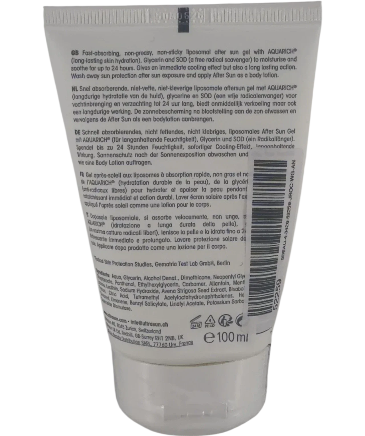 Ultrasun QC Ultrasun Cooling & Moisturising After Sun Gel, size 100ml — back