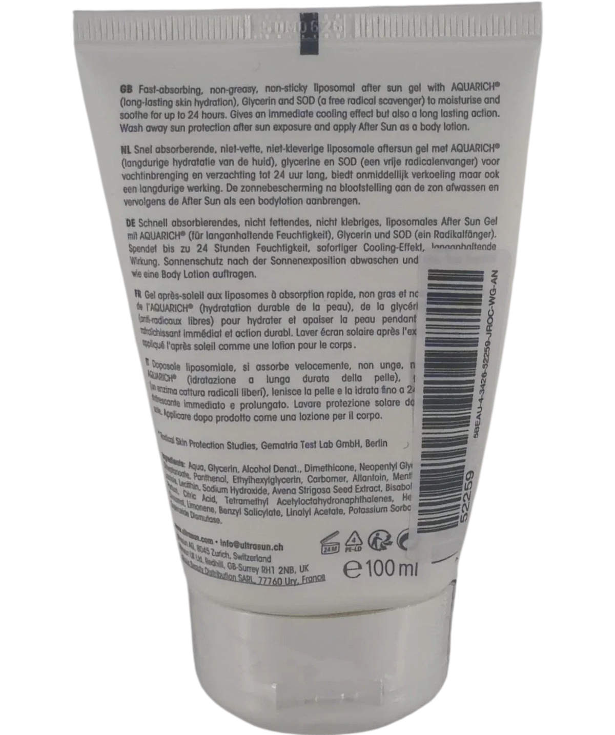 Ultrasun QC Ultrasun Cooling & Moisturising After Sun Gel, size 100ml — back