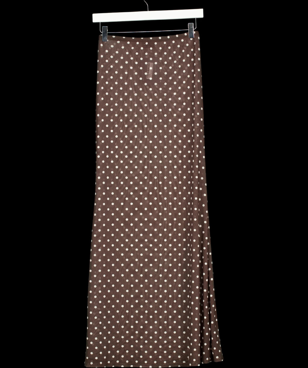ASOS Brown DESIGN Polka Dot Mesh Column Maxi Skirt Chocolate Brown, size UK S — detail