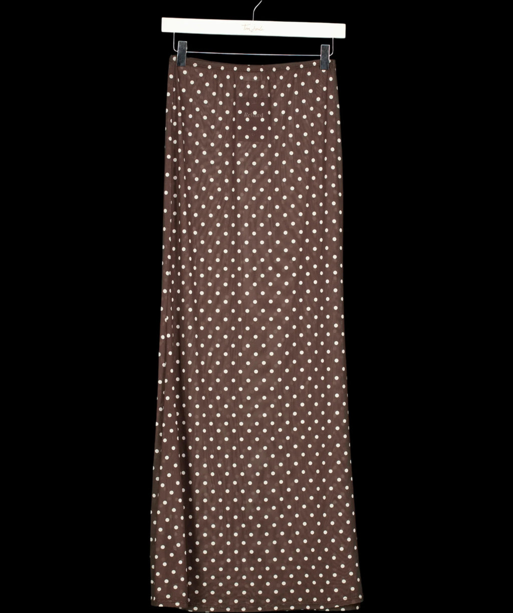 ASOS Brown DESIGN Polka Dot Mesh Column Maxi Skirt Chocolate Brown, size UK S — label