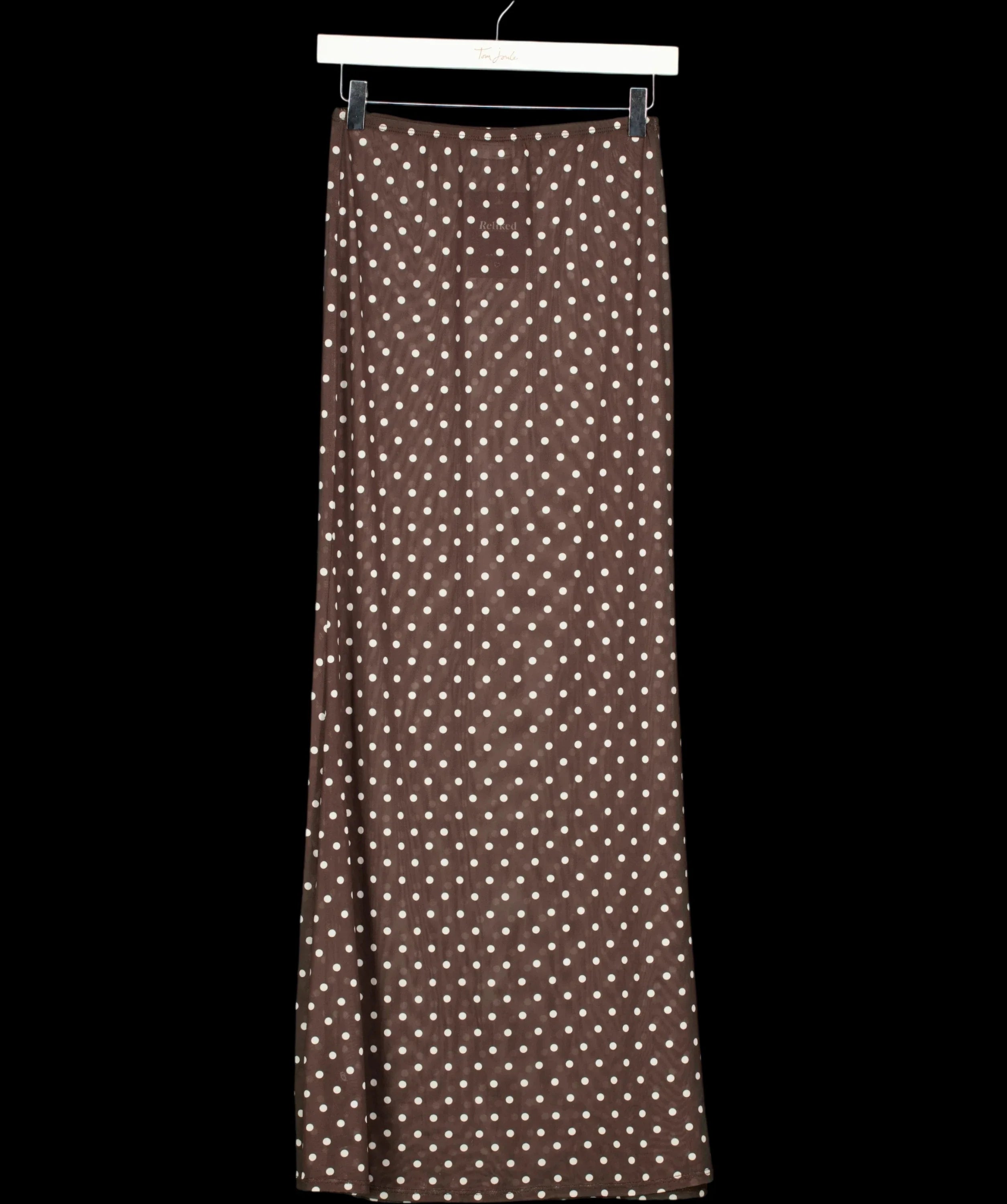 ASOS Brown DESIGN Polka Dot Mesh Column Maxi Skirt Chocolate Brown, size UK S — label