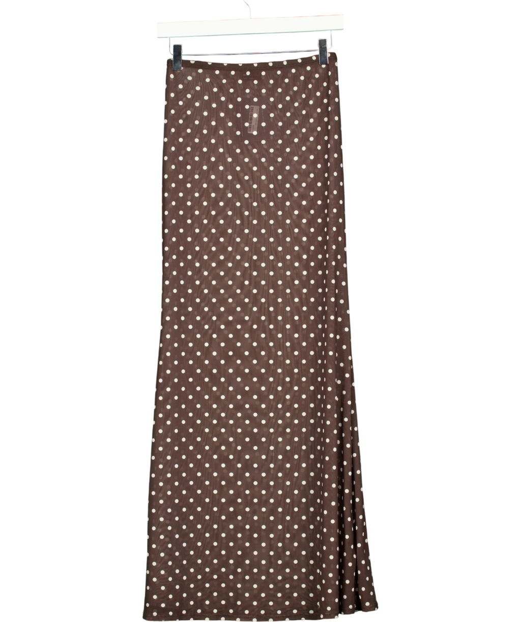 ASOS Brown DESIGN Polka Dot Mesh Column Maxi Skirt Chocolate Brown, size UK S — front