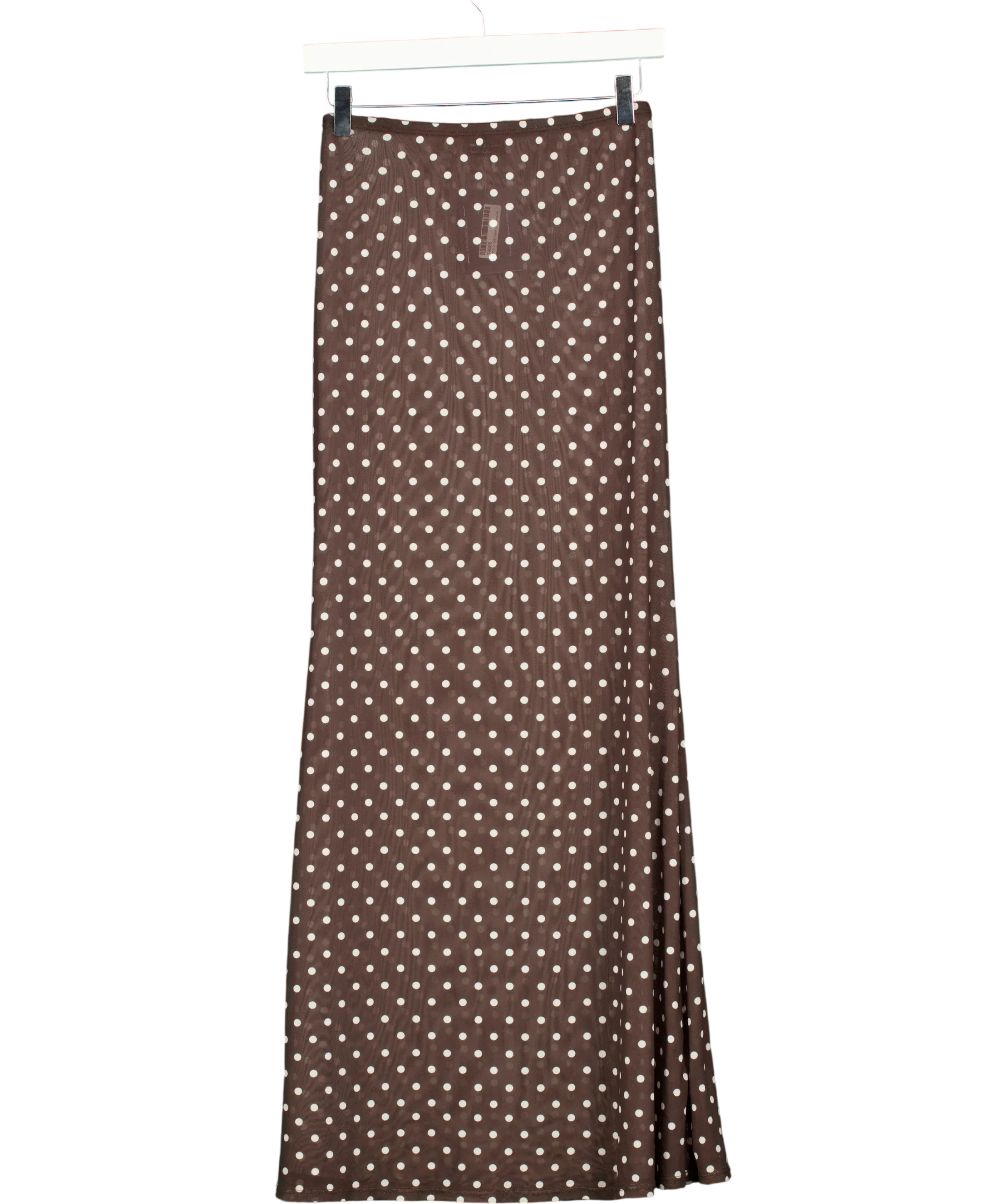 ASOS Brown DESIGN Polka Dot Mesh Column Maxi Skirt Chocolate Brown, size UK S — front