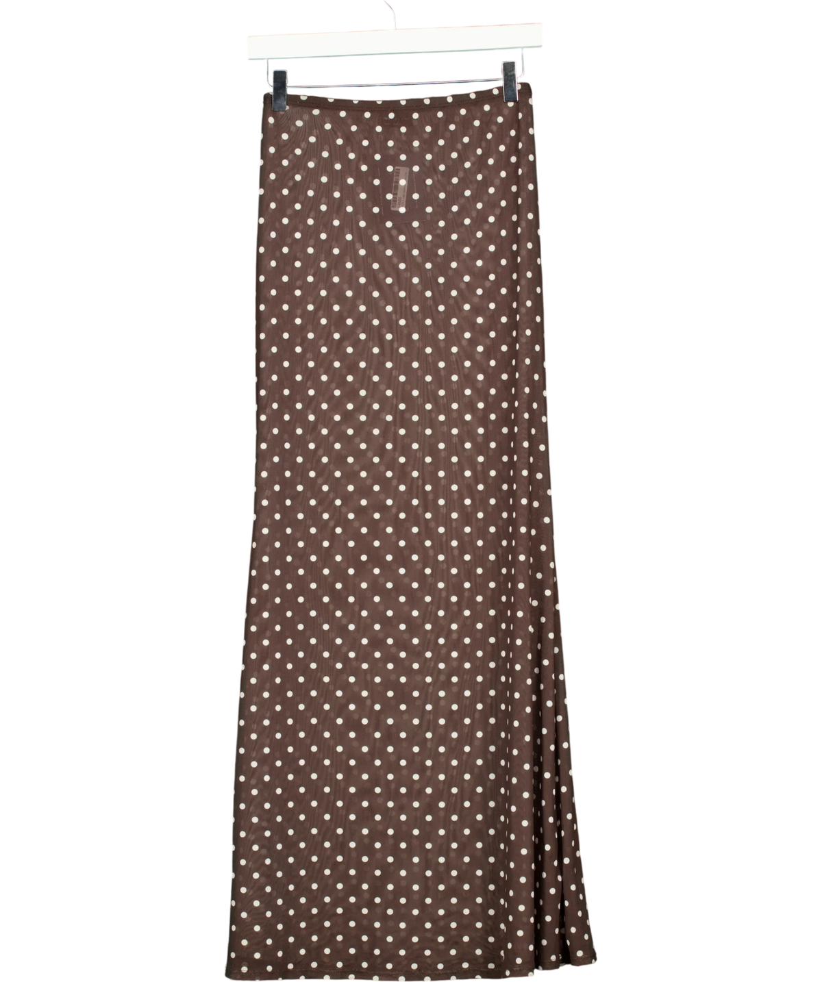 ASOS Brown DESIGN Polka Dot Mesh Column Maxi Skirt Chocolate Brown, size UK S — front