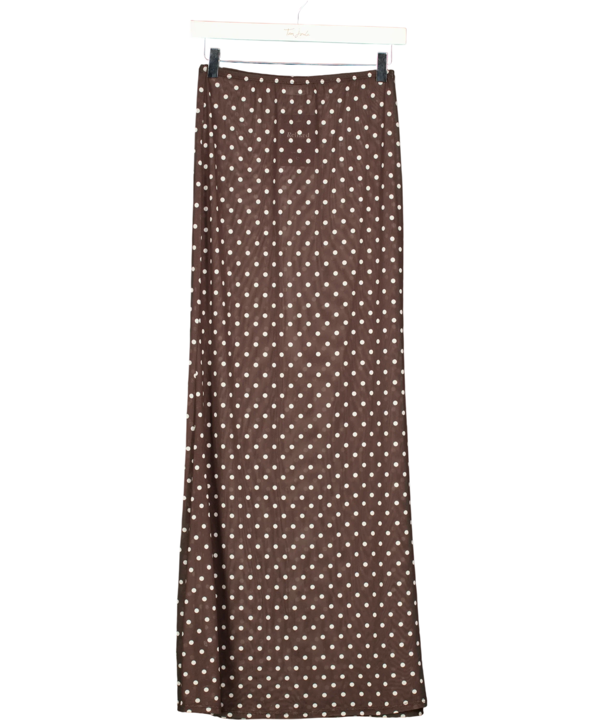 ASOS Brown DESIGN Polka Dot Mesh Column Maxi Skirt Chocolate Brown, size UK S — back