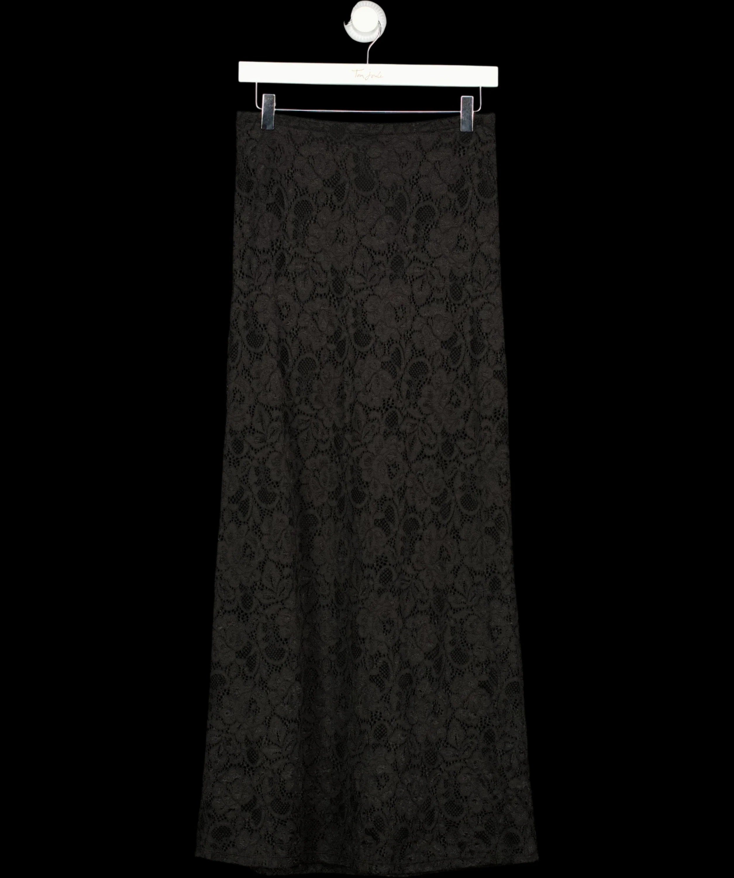 Charli Black Floral Lace Column Maxi Skirt Black, size UK S/M — detail