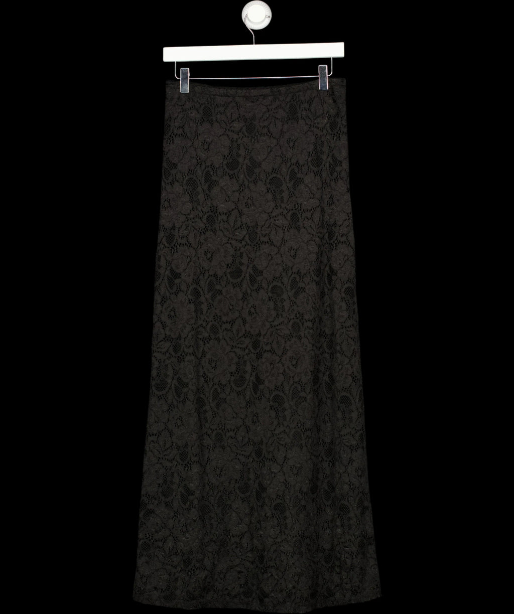 Charli Black Floral Lace Column Maxi Skirt Black, size UK S/M — label