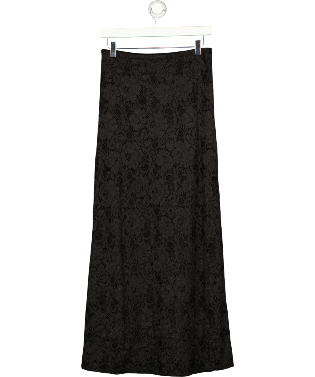 Charli Black Floral Lace Column Maxi Skirt Black, size UK S/M — back