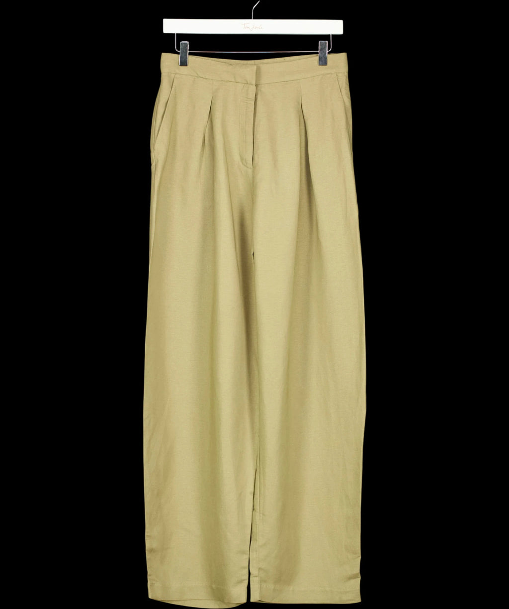 H&M Green Linen-Blend Barrel Trousers Sage Green, size UK 8 — detail
