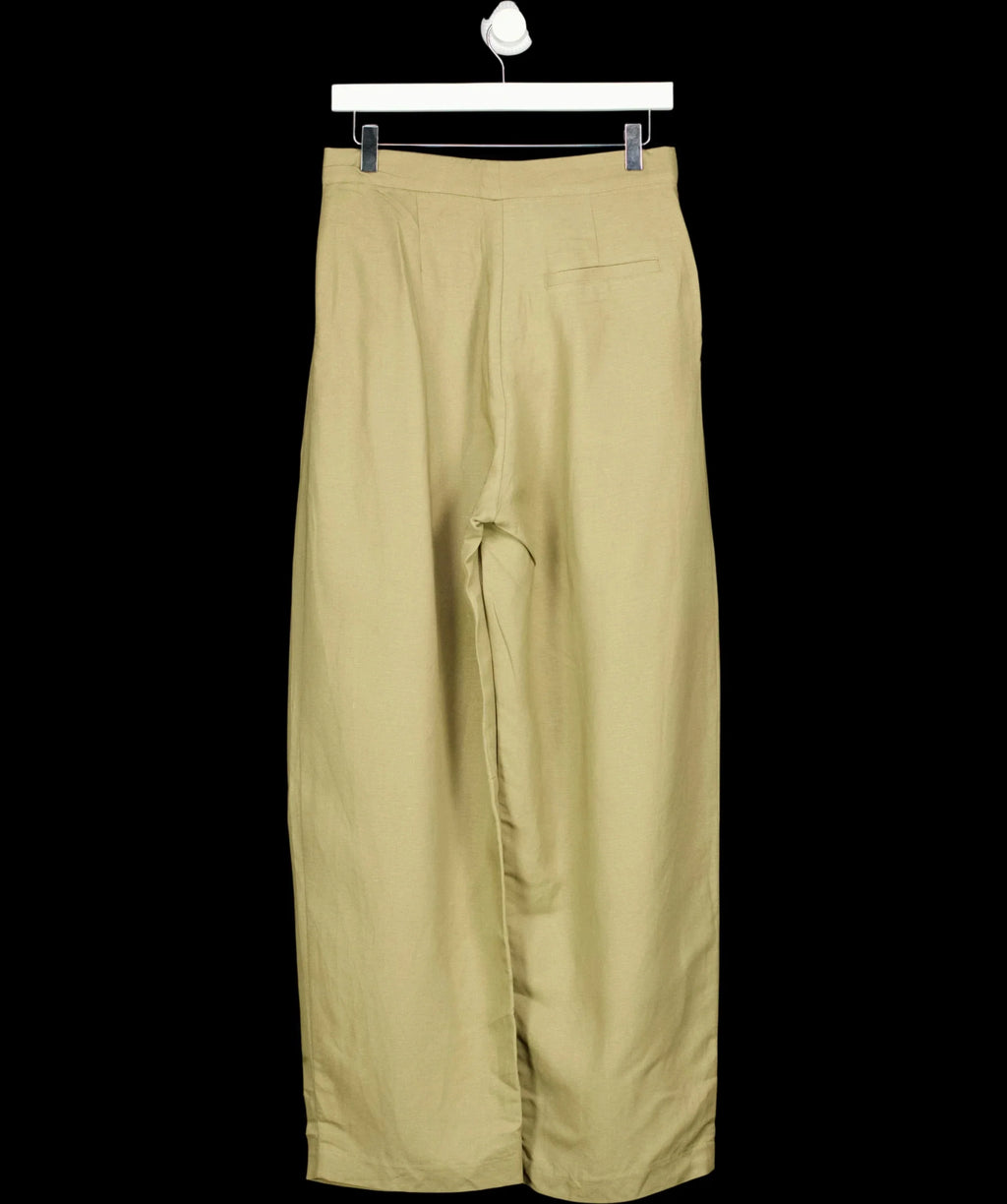 H&M Green Linen-Blend Barrel Trousers Sage Green, size UK 8 — label