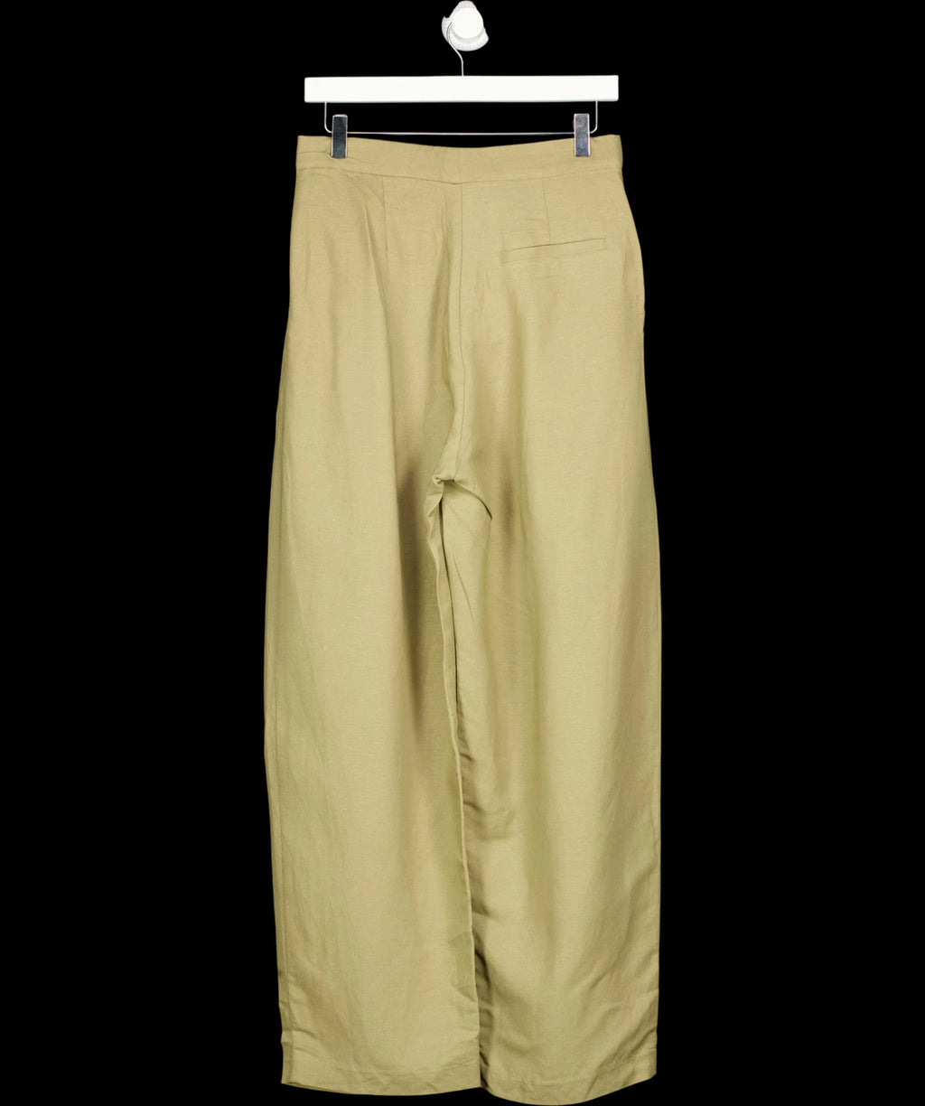 H&M Green Linen-Blend Barrel Trousers Sage Green, size UK 8 — label