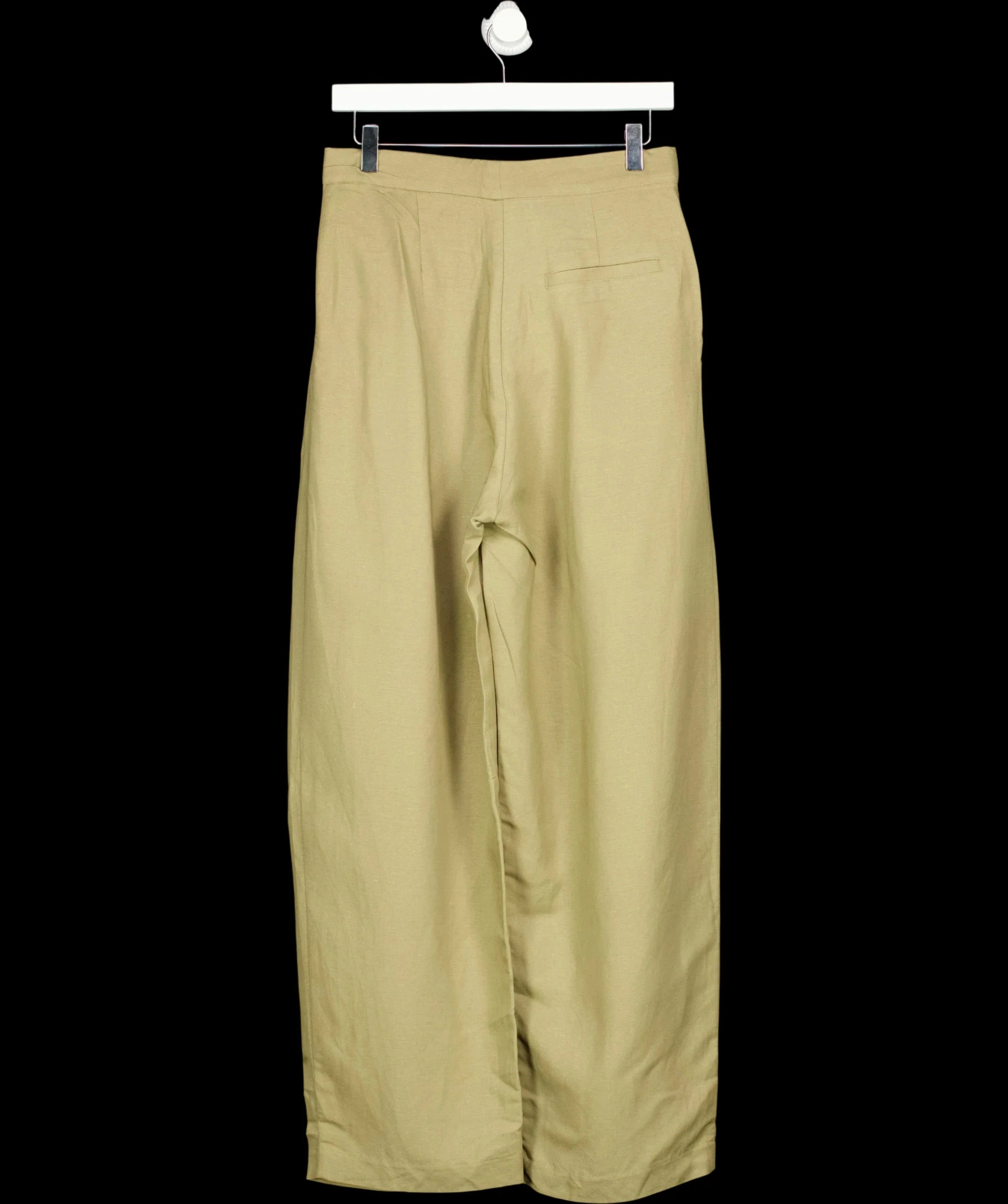 H&M Green Linen-Blend Barrel Trousers Sage Green, size UK 8 — label