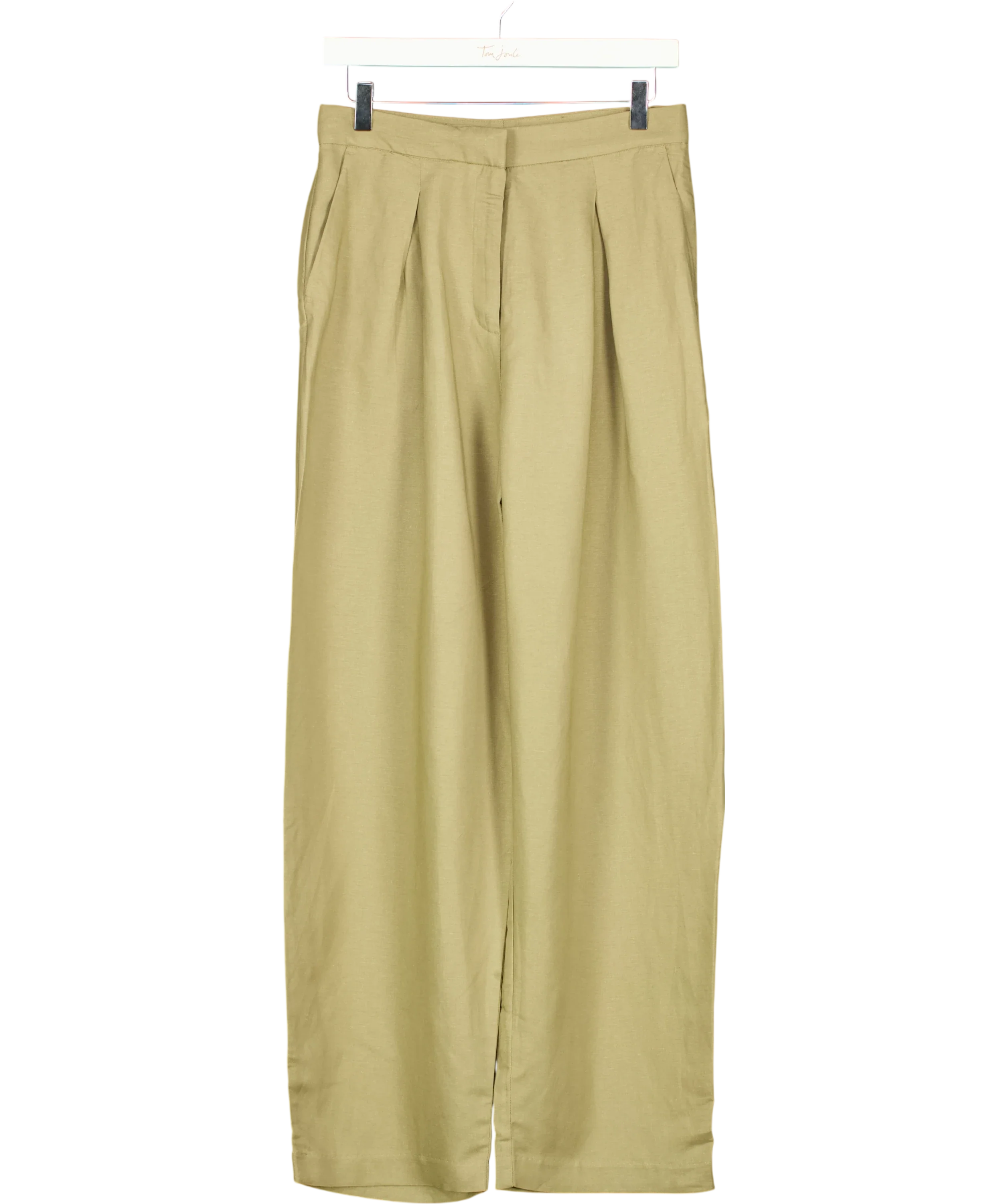 H&M Green Linen-Blend Barrel Trousers Sage Green, size UK 8 — front