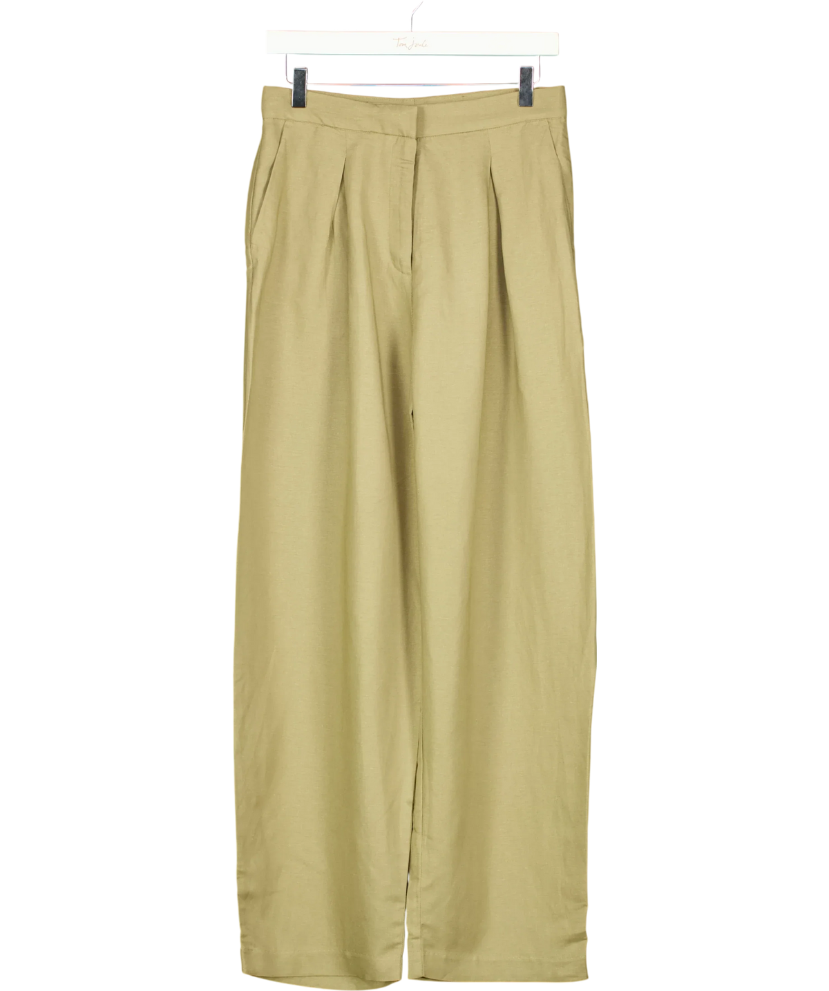 H&M Green Linen-Blend Barrel Trousers Sage Green, size UK 8 — front