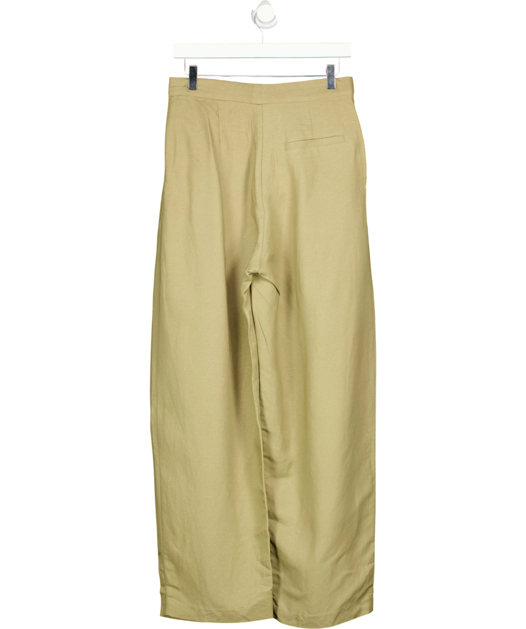 H&M Green Linen-Blend Barrel Trousers Sage Green, size UK 8 — back