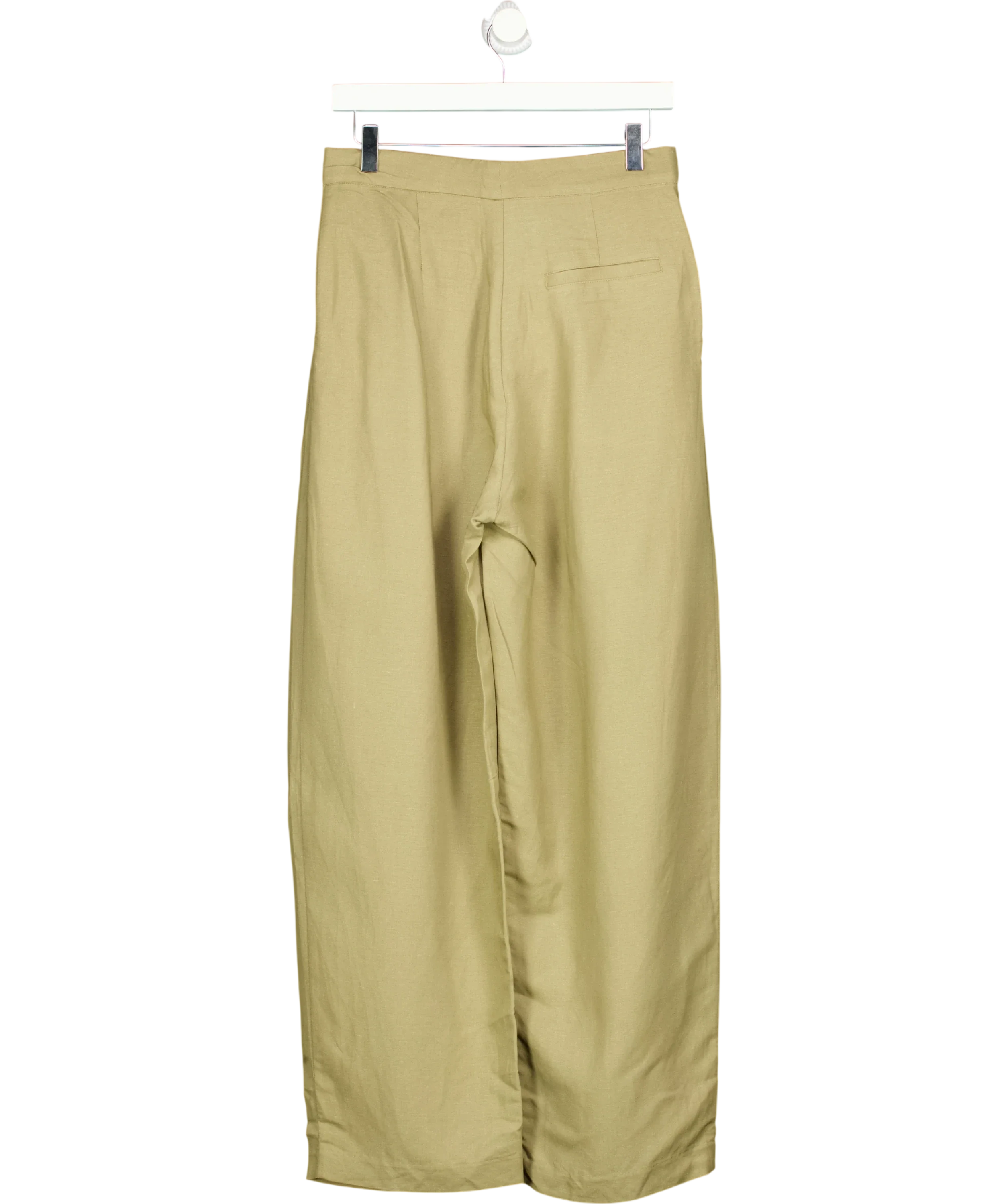H&M Green Linen-Blend Barrel Trousers Sage Green, size UK 8 — back