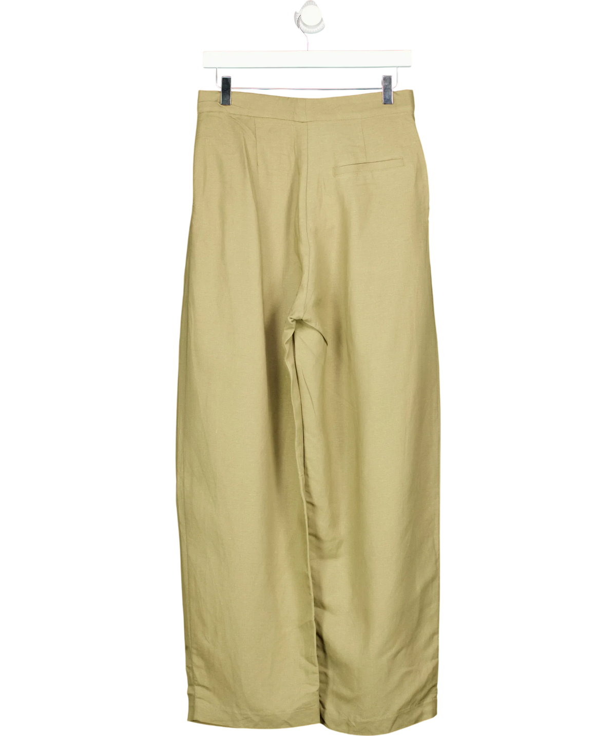 H&M Green Linen-Blend Barrel Trousers Sage Green, size UK 8 — back