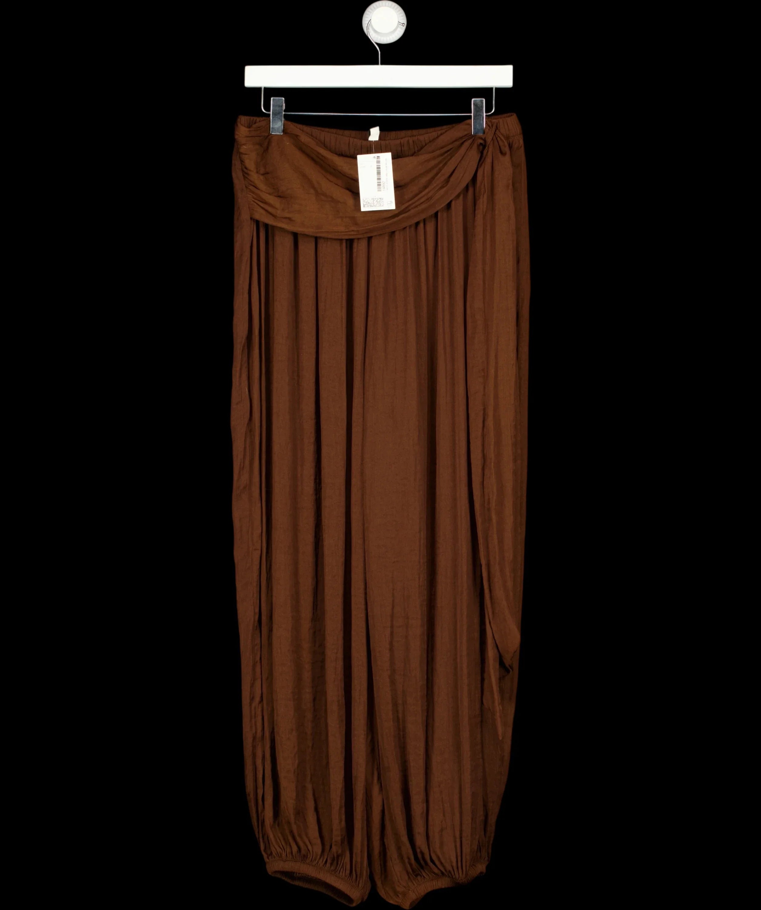 H&M Brown Draped-Panel Balloon Trousers Dark Brown, size UK S — detail