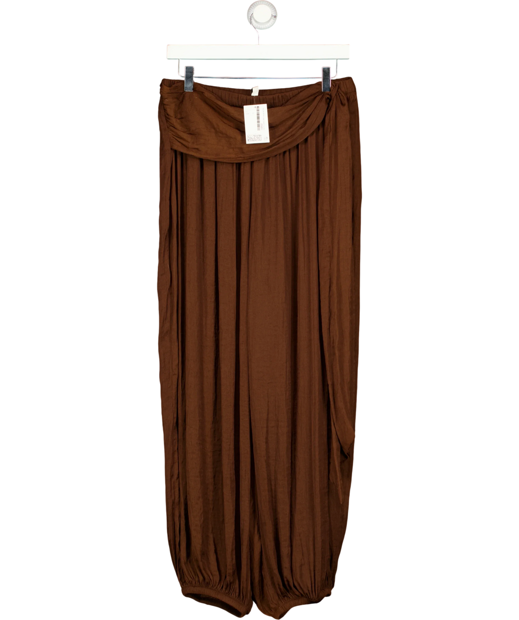 H&M Brown Draped-Panel Balloon Trousers Dark Brown, size UK S — front