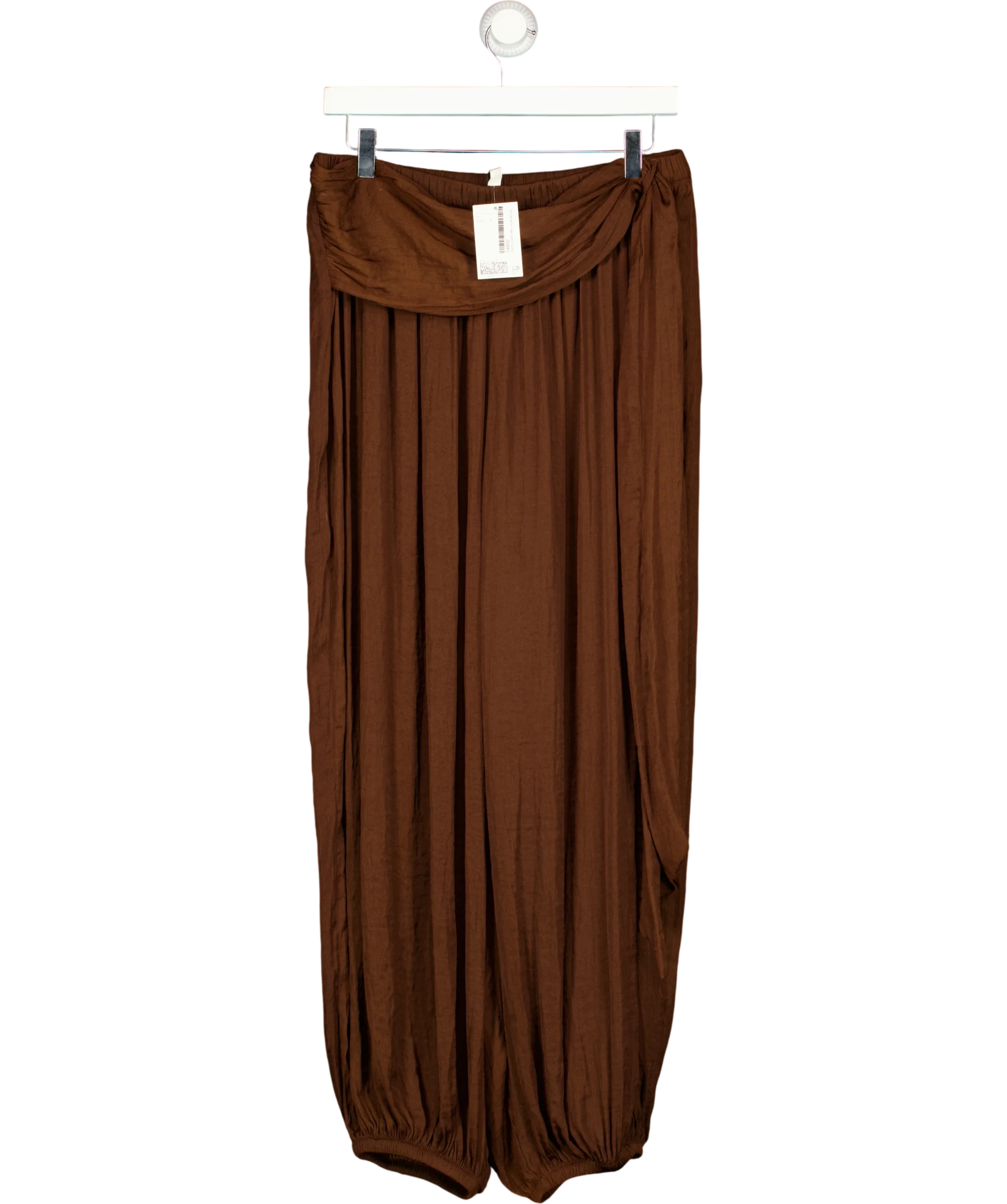 H&M Brown Draped-Panel Balloon Trousers Dark Brown, size UK S — front