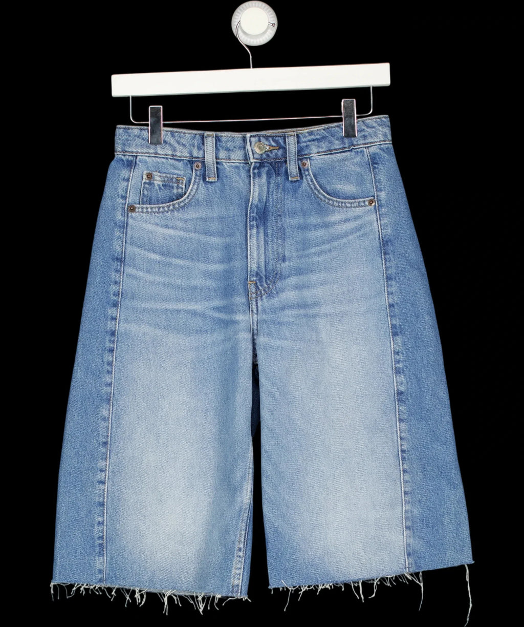 H&M Blue High-Waisted Contrast Panel Bermuda Denim Shorts Blue, size UK 8 — detail
