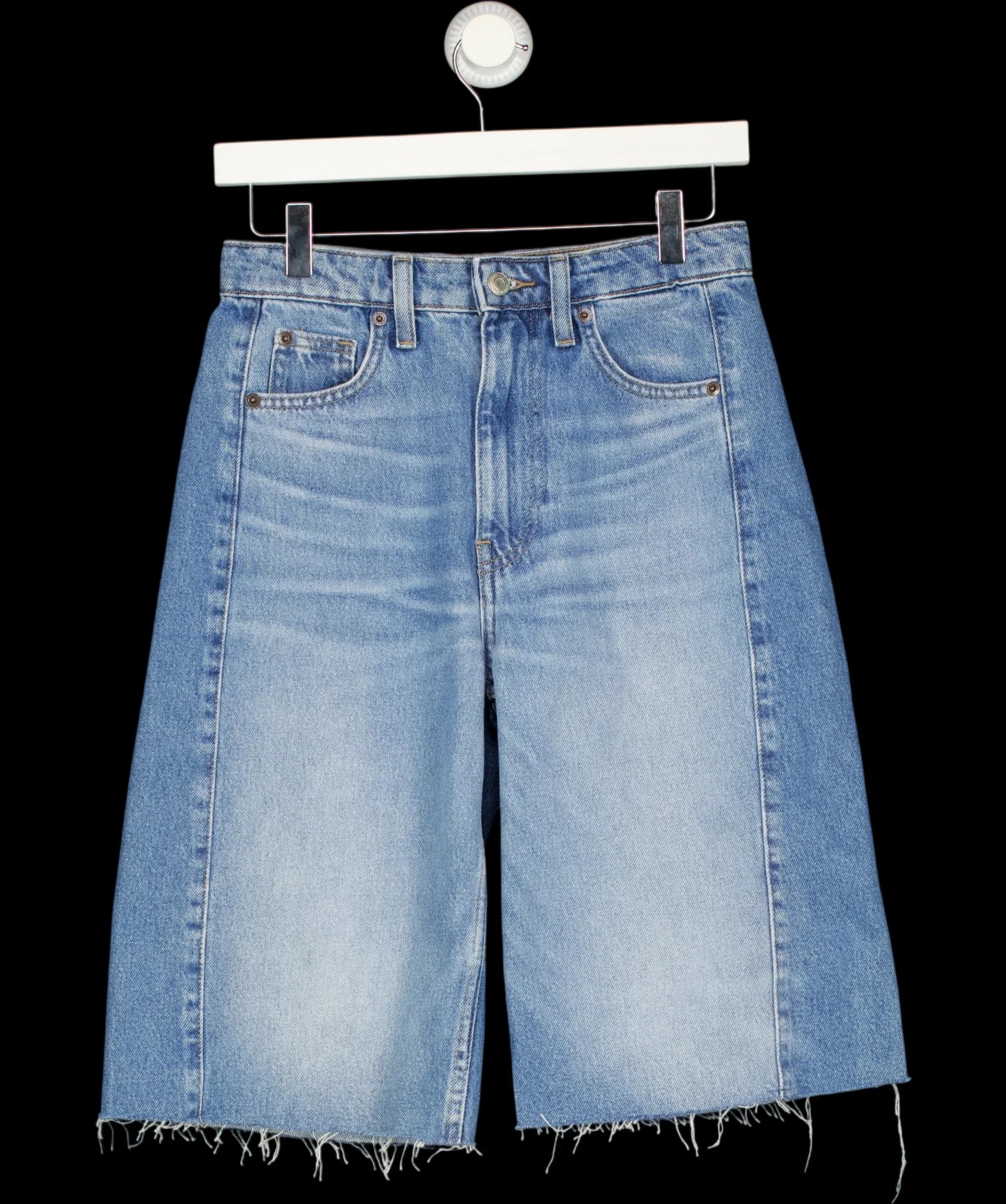 H&M Blue High-Waisted Contrast Panel Bermuda Denim Shorts Blue, size UK 8 — detail